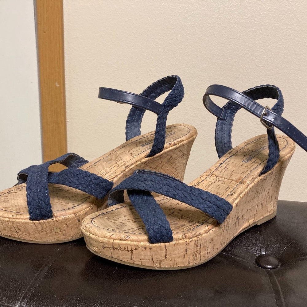 Blue wedged shoes